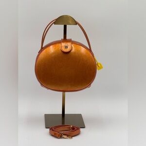LOEWE Vintage Round Structured Patent leather Crossbody Bag Tan Top Handle